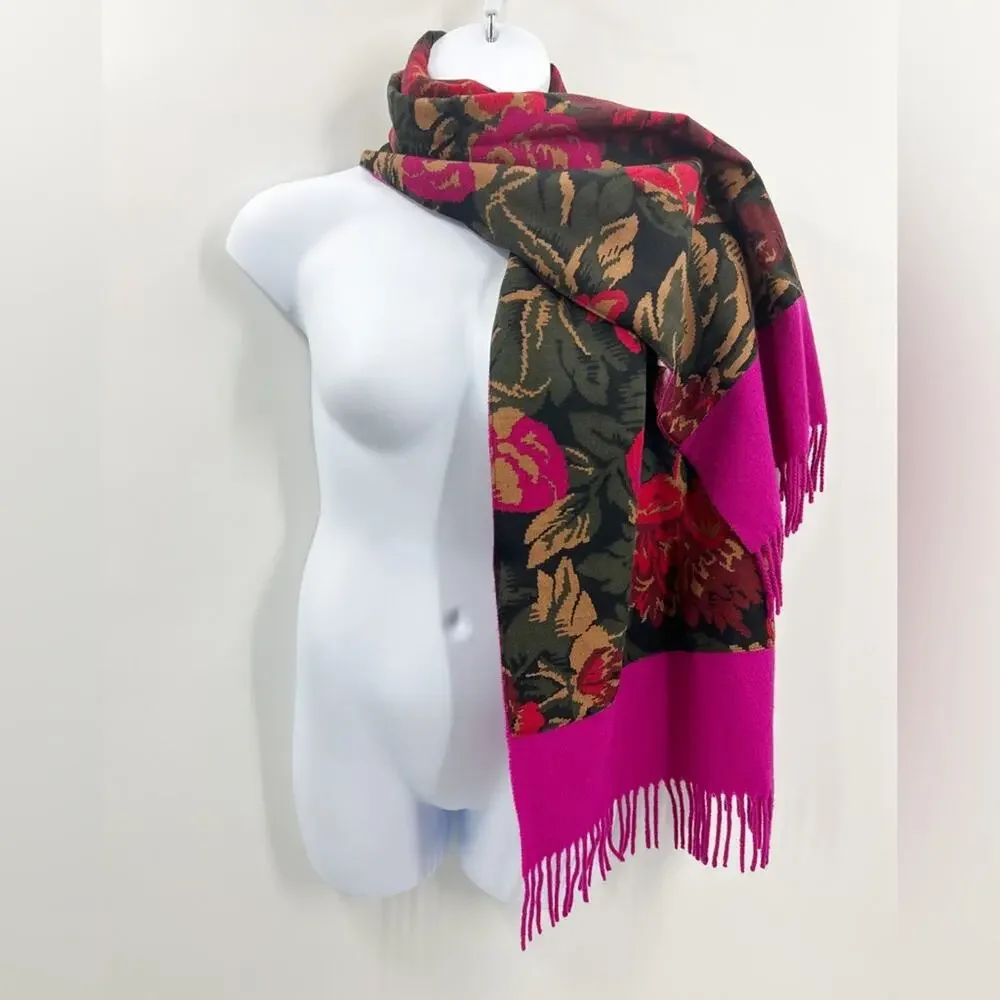 Byblos Wool Fleece Floral Large Long Winter Scarf Wrap
